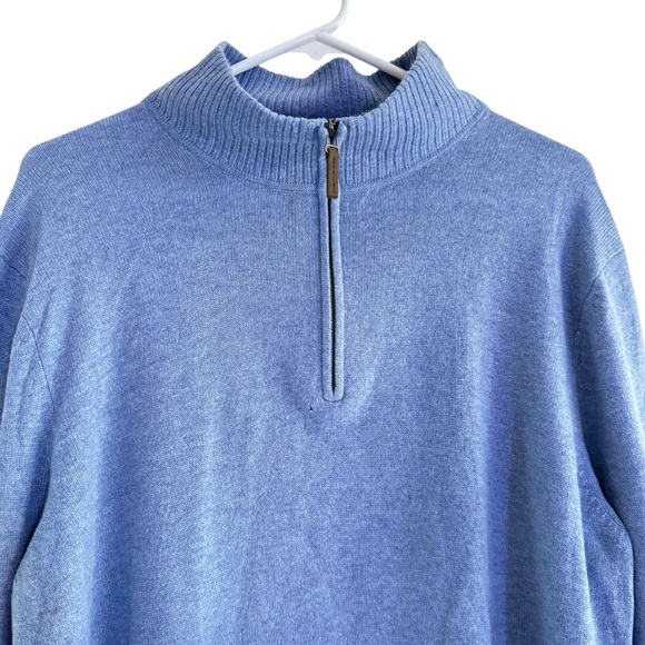 Nordstrom Mens Cashmere Blue Long Sleeve Turtleneck 1/4 Zip Sweater Size L - Picture 3 of 10